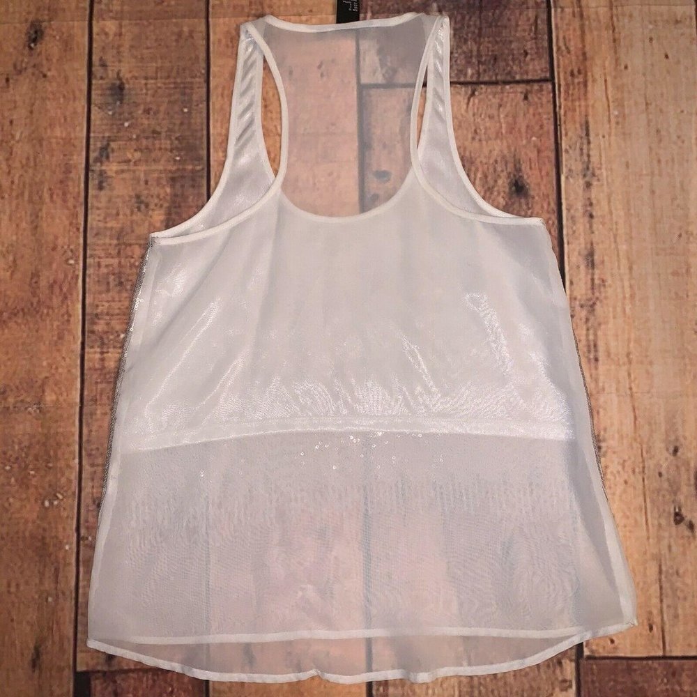 H&M Champagne Bling On WhiteTank Top Blouse Sz 2 Sheer Back (Rx) - Picture 4 of 6